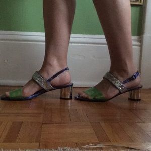 ASOS purple, lime green and silver sparkle sandals